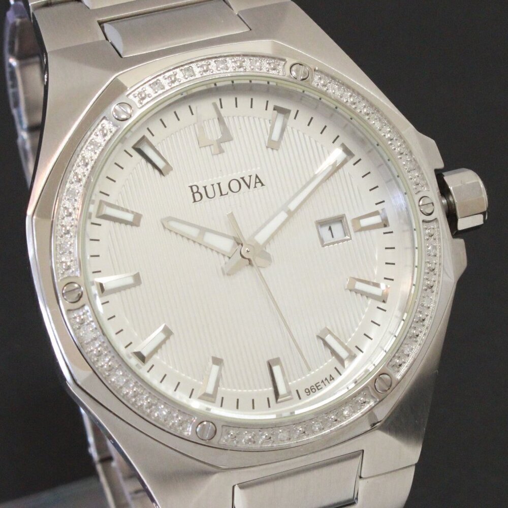 Bulova Men's Watch Diamond-Accent Bezel Integrated Bracelet Silver Textured Dial - Picture 8 of 15